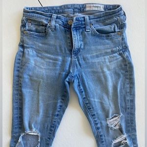 AG Denim Skinny Jeans in Lighter Blue Color w/ Distressed Design Size 26R